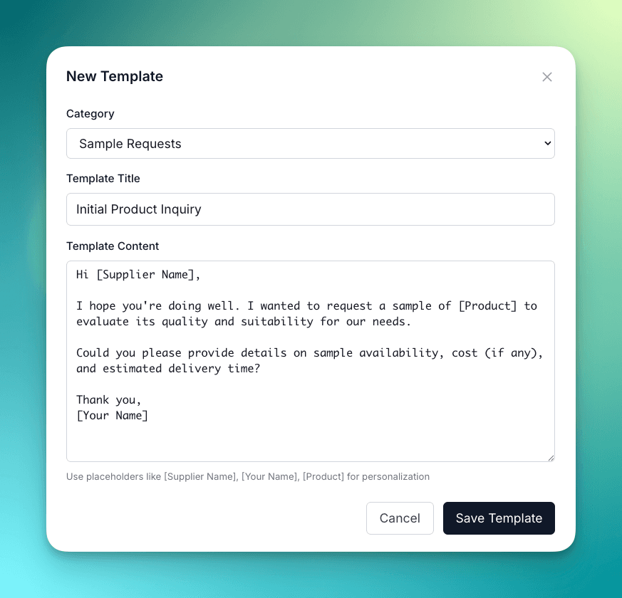 Communication Hub showing template library with categories and saved communication templates