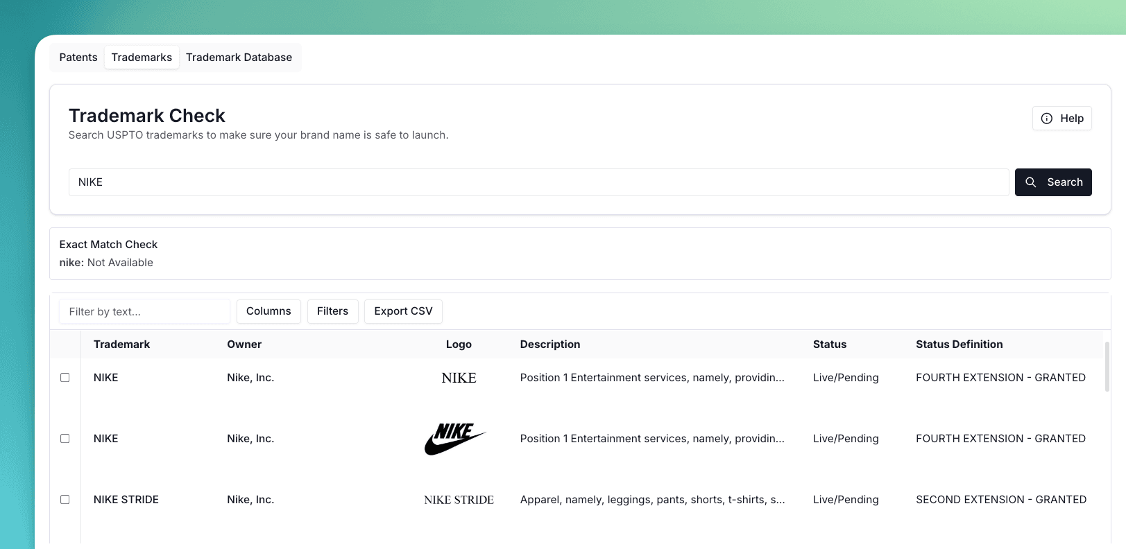 Trademark Check Exact Match