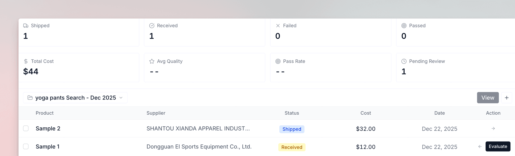 Sample Tracker interface showing sample pipeline