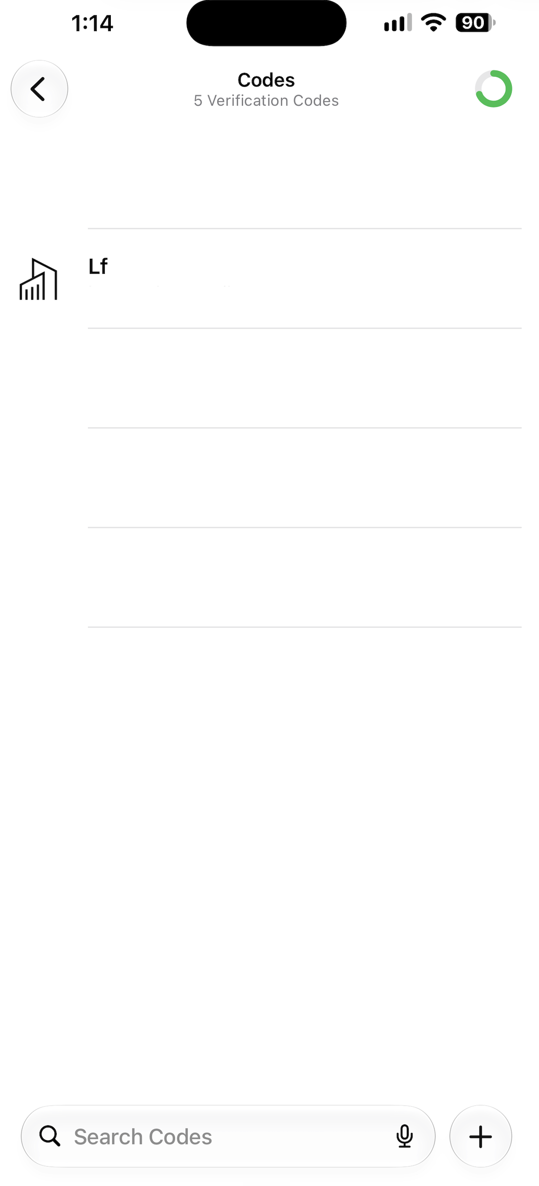 Apple Passwords Codes list showing the saved Lf entry with verification codes hidden